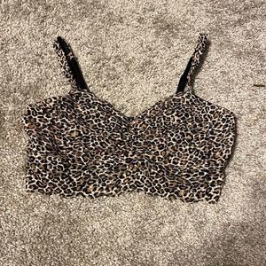 PINK Lace Cheetah Print See-through Ruched Crop Top / Bralette